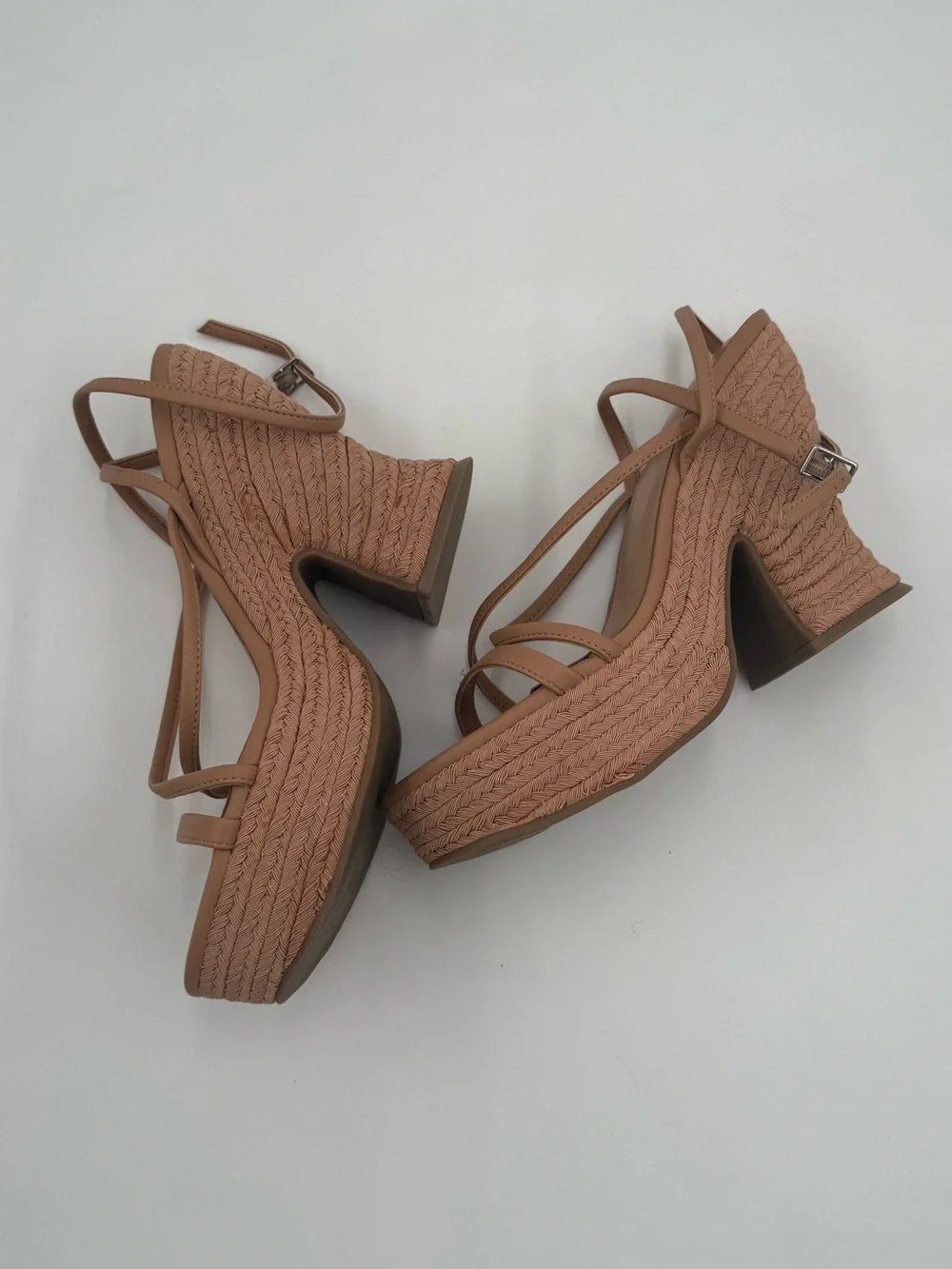 NWOT Marc Fisher Tan Braided Platform Wedge Sandals with Ankle Strap